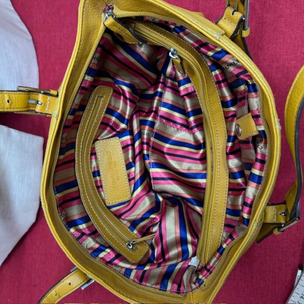 Tignanello Grain Leather Medium Yellow Shoulder Bag + FREE Silk Floral Scarf(39 - Picture 6 of 13